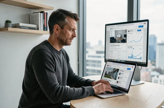 Entrepreneur travaillant sur l'amélioration de son image de marque en ligne avec une agence digitale