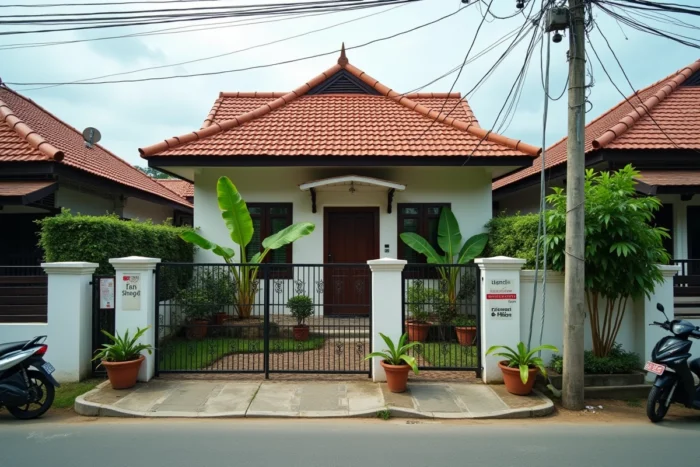 Maison thaïlandaise abordable avec jardin et terrasse dans un quartier résidentiel de banlieue de Chiang Mai loin des zones touristiques