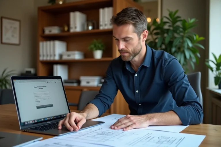 Particulier consultant des documents de rénovation avant de s'inscrire sur la plateforme Batiav
